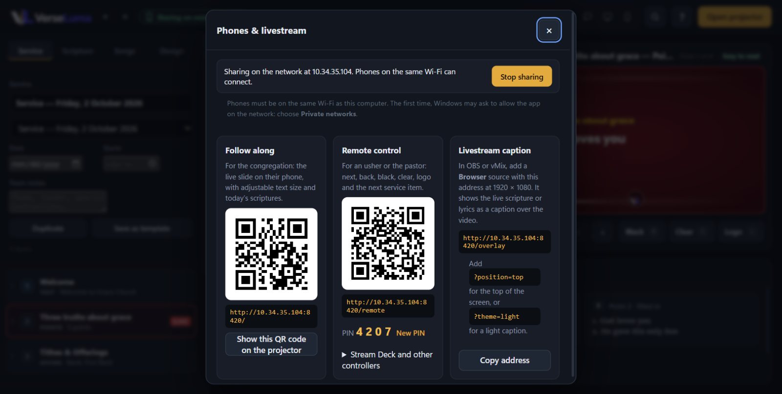 The Phones and livestream dialog with QR codes